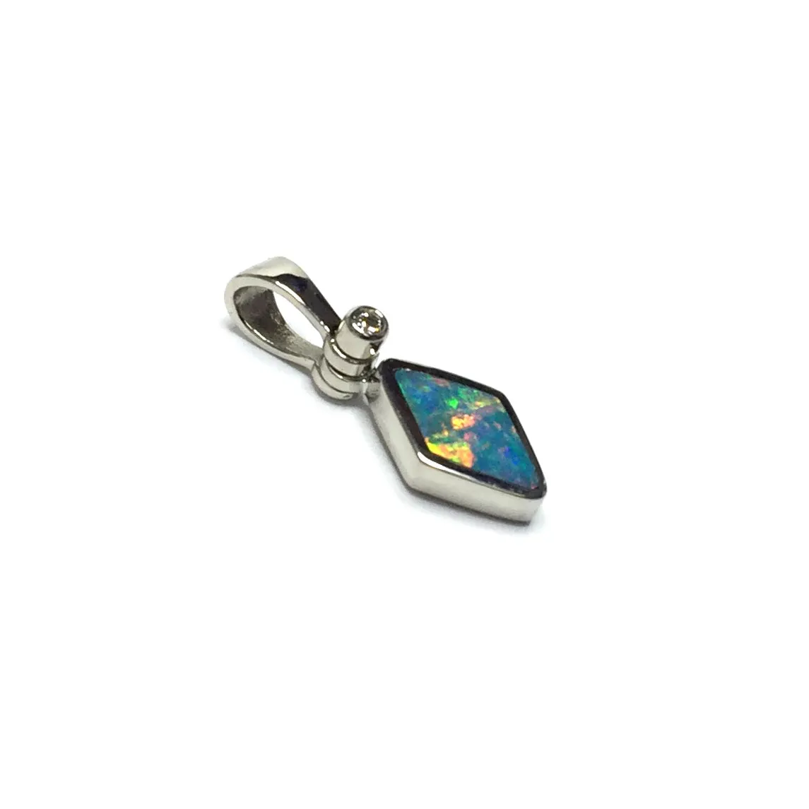 Opal Pendant Diamond Shape Inlaid Design with .02ct Round Diamond
