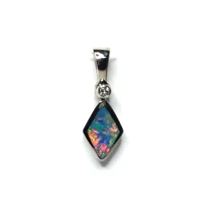 Opal Pendant Diamond Shape Inlaid Design with .02ct Round Diamond