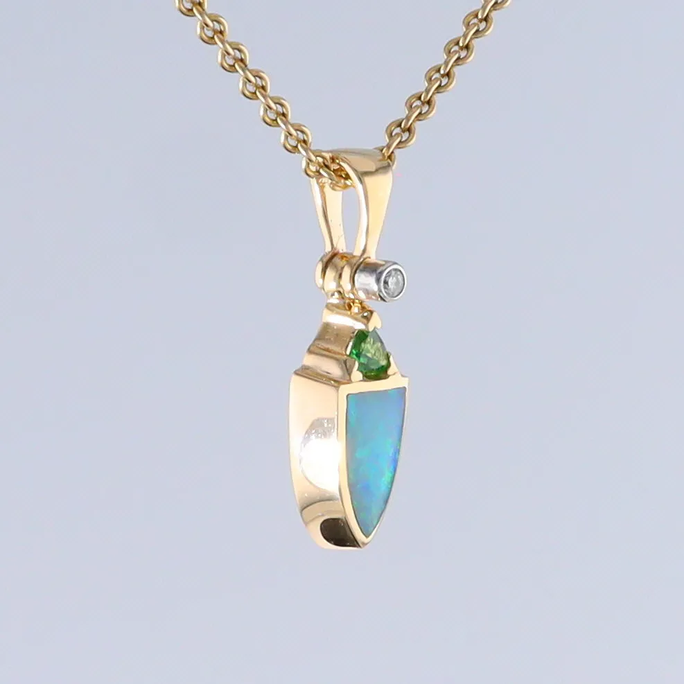 Opal Shield Pendant with Tsavorite