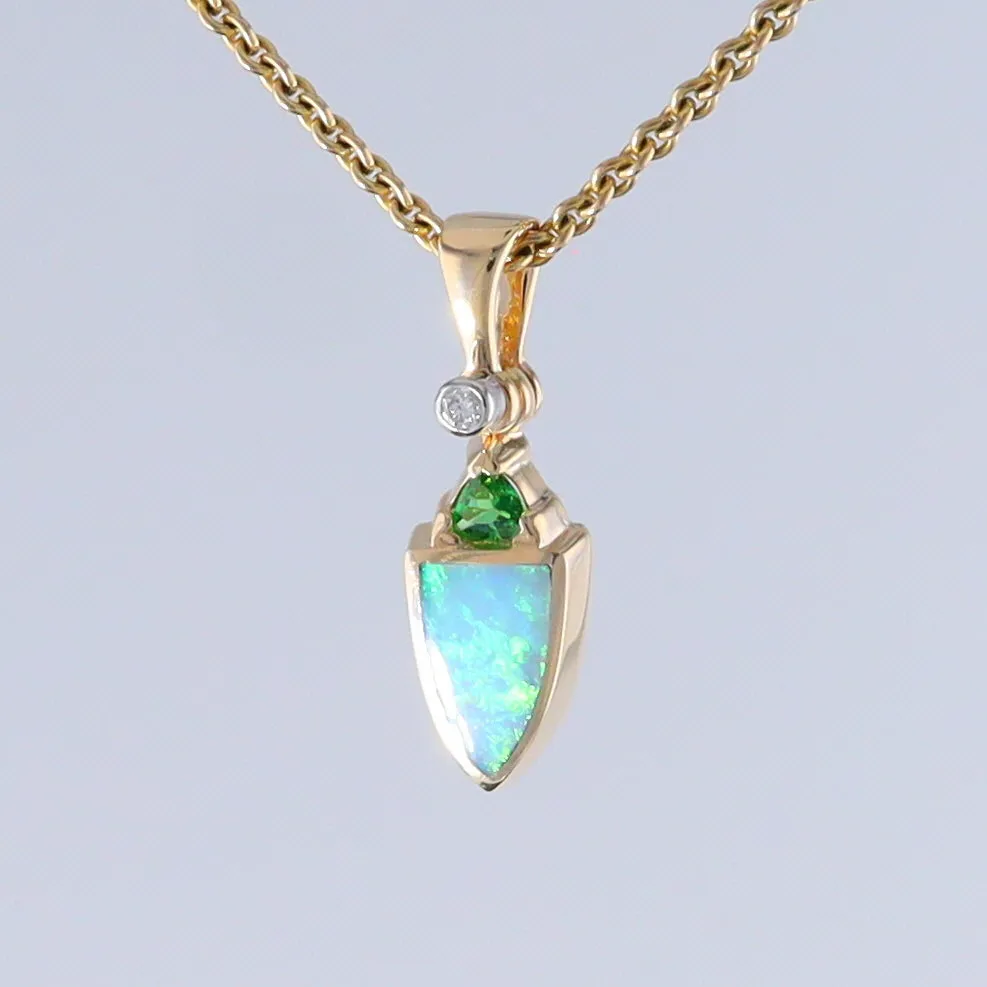 Opal Shield Pendant with Tsavorite
