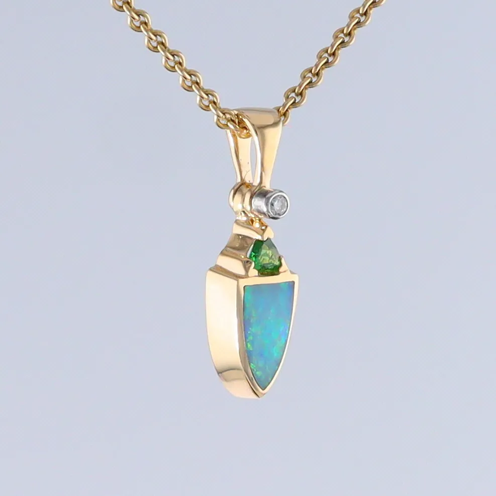Opal Shield Pendant with Tsavorite