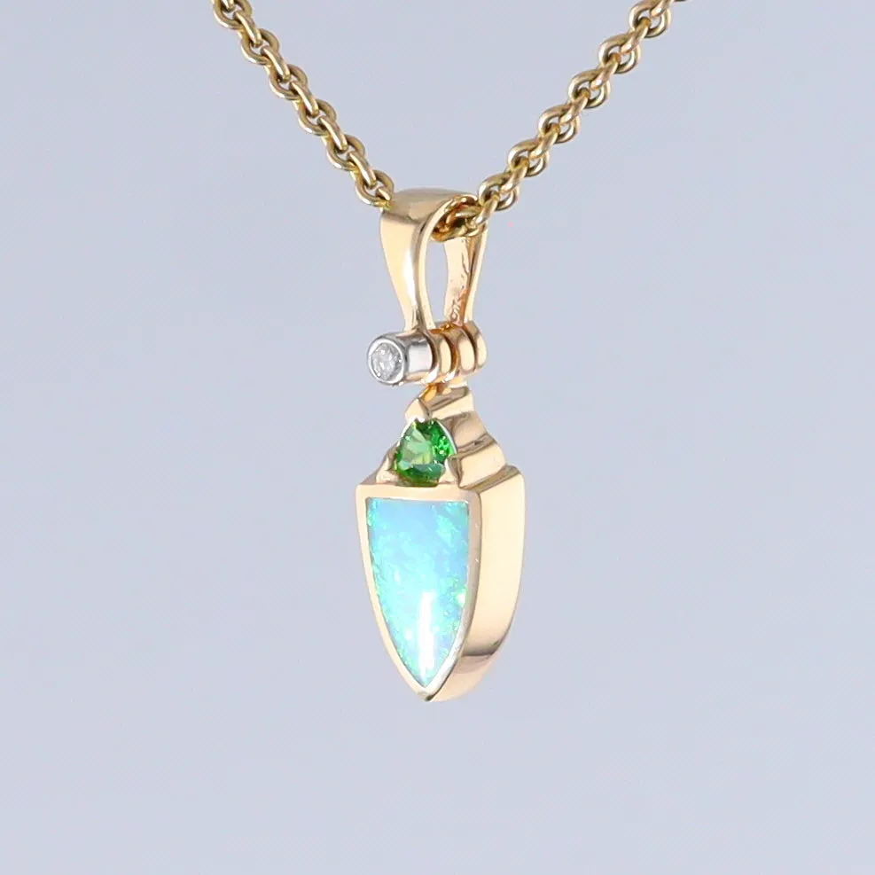 Opal Shield Pendant with Tsavorite