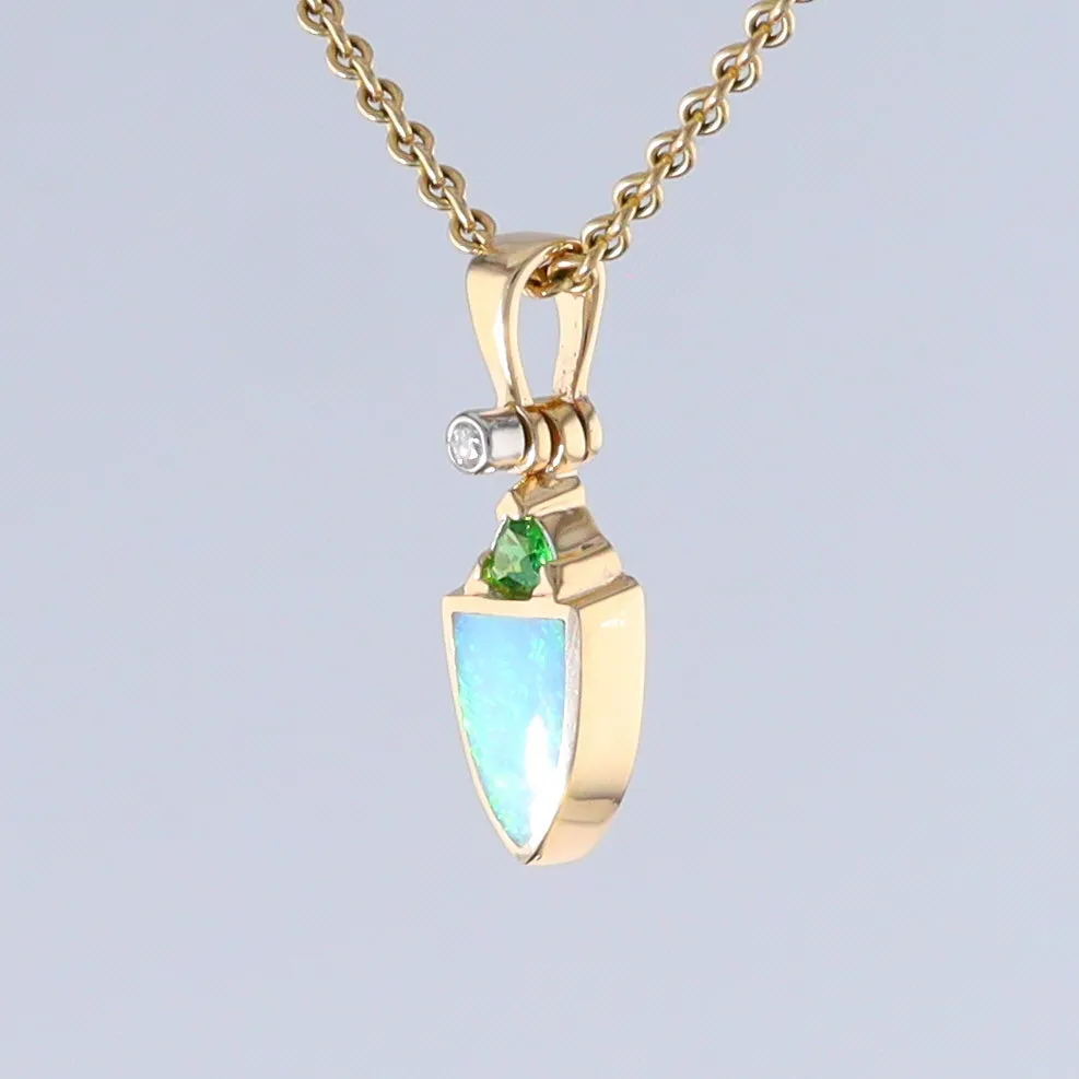 Opal Shield Pendant with Tsavorite