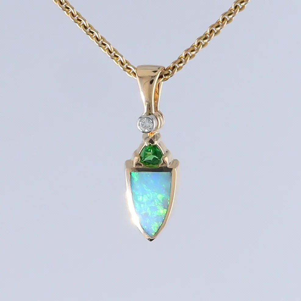 Opal Shield Pendant with Tsavorite