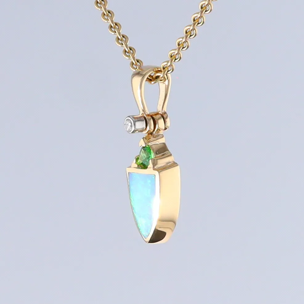 Opal Shield Pendant with Tsavorite