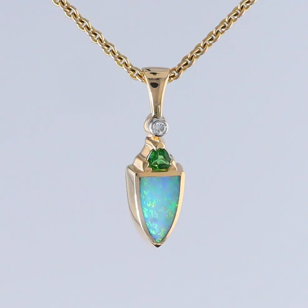 Opal Shield Pendant with Tsavorite