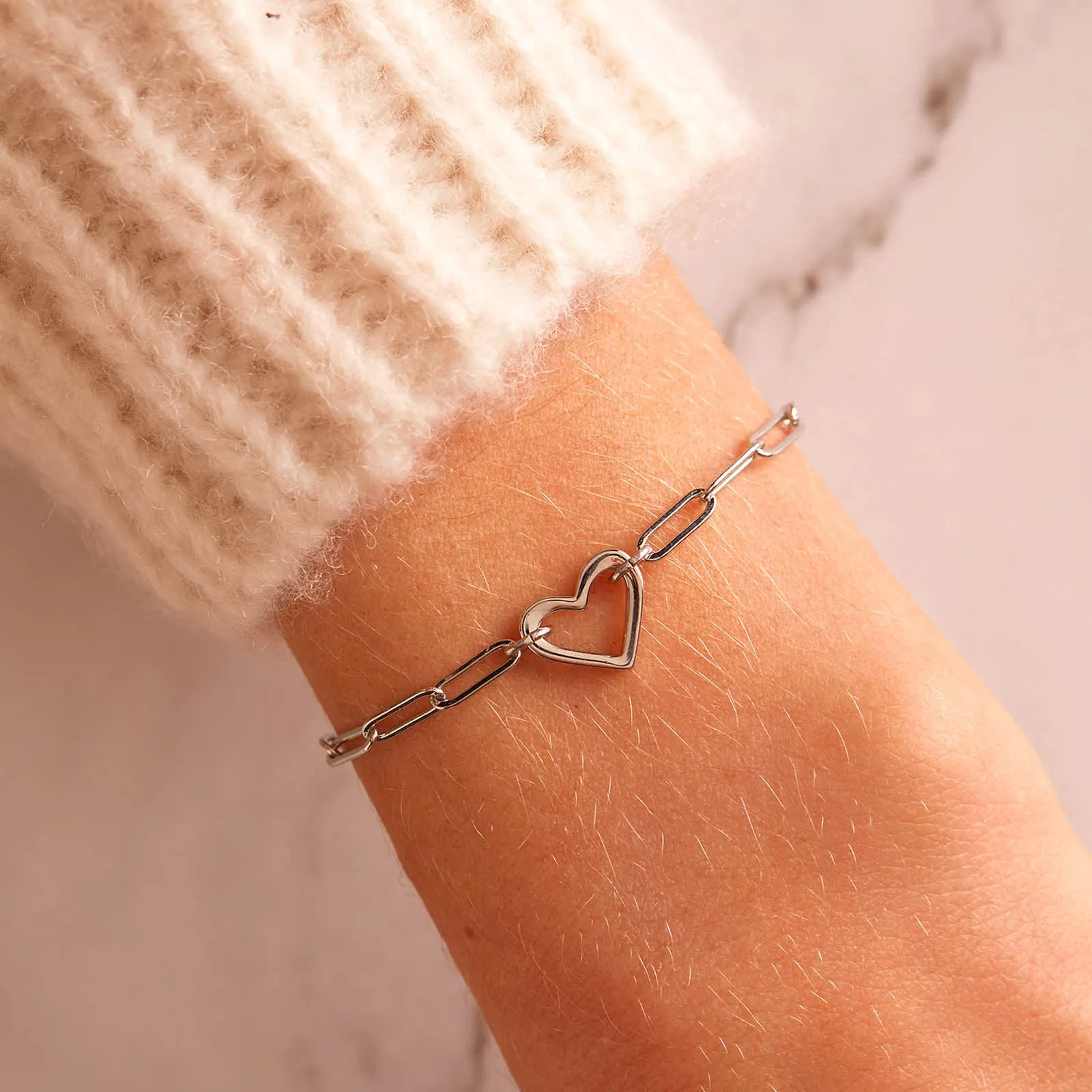 Open Heart Paperclip Chain Bracelet