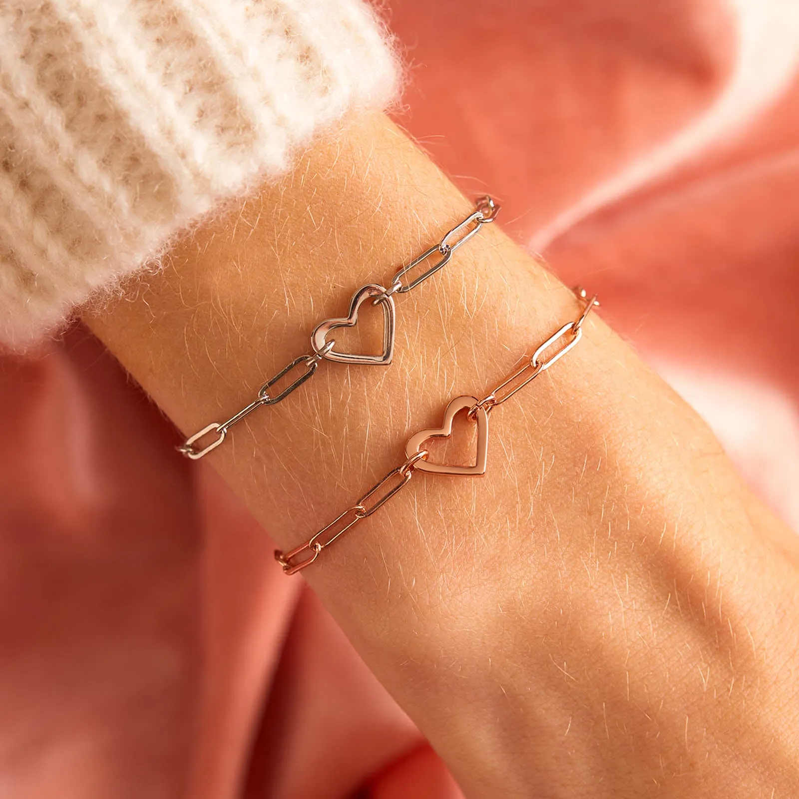 Open Heart Paperclip Chain Bracelet