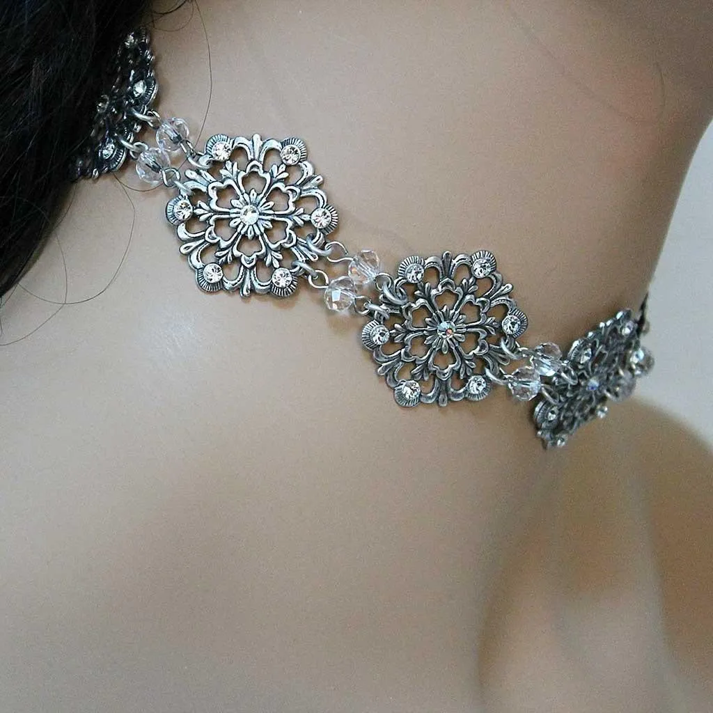 Oxidized Silver Bridal Choker