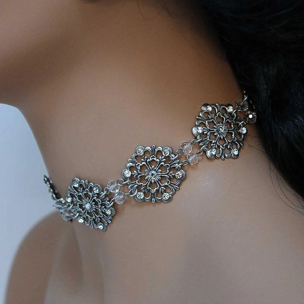 Oxidized Silver Bridal Choker