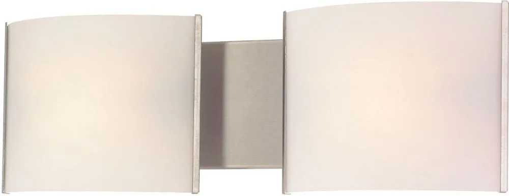 Pannelli 2 Light Vanity In Stainless Steel and Hand-Moulded White Opal Glass