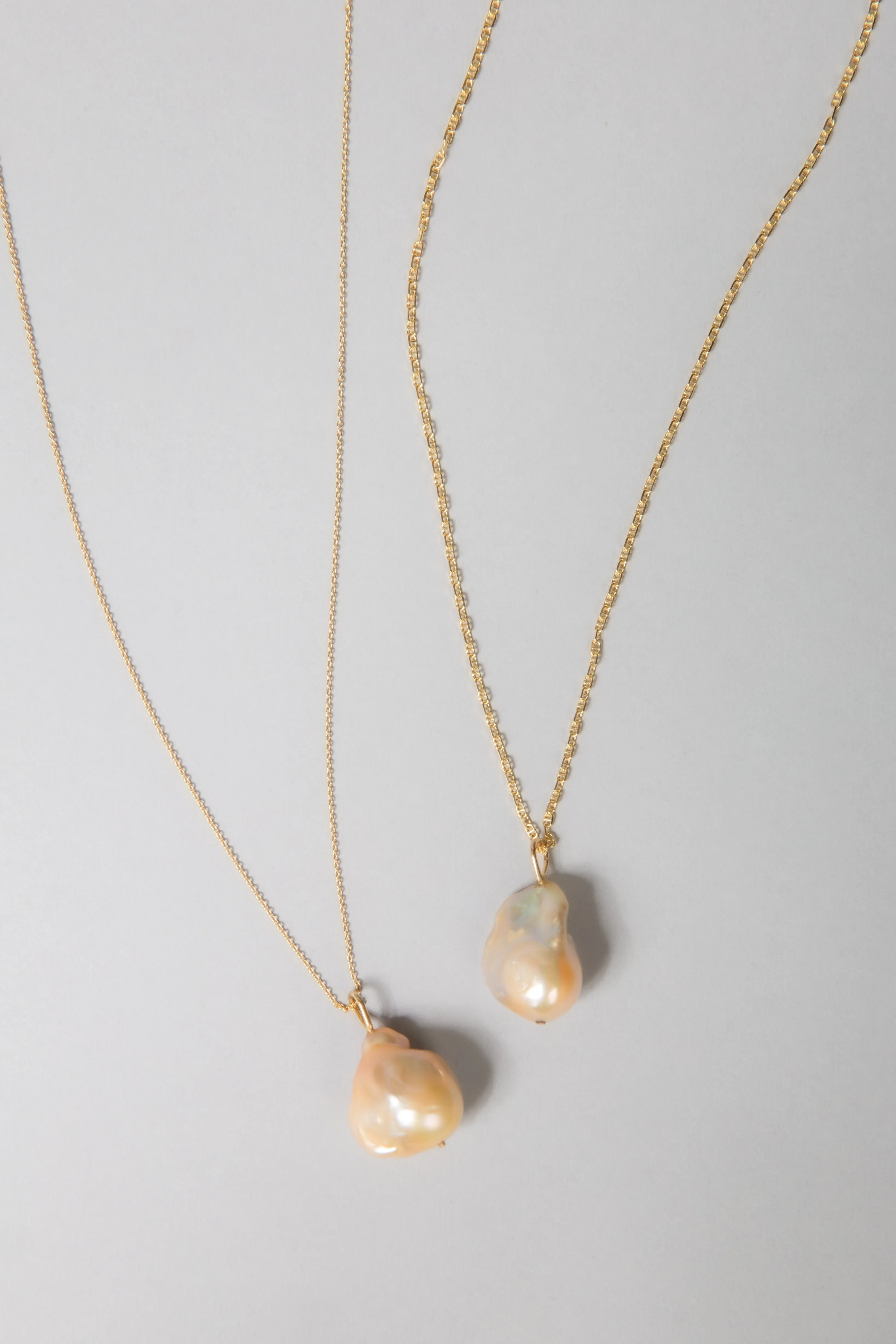 Peach Baroque Pearl Pendant / Necklace, Solid Gold