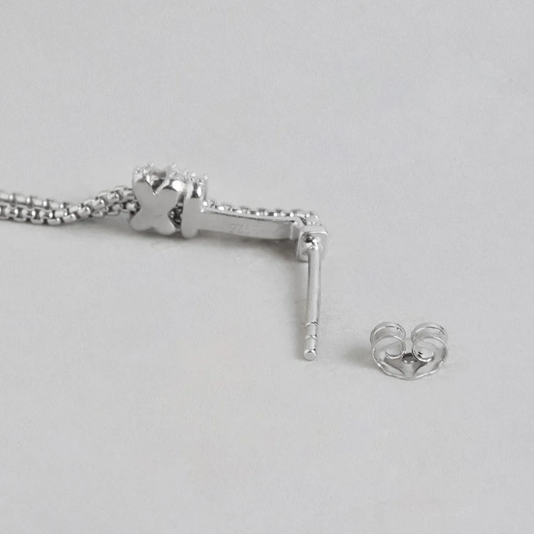 Pearl Cascade Elegance Rhodium-Plated 925 Sterling Silver Box Chain Earrings