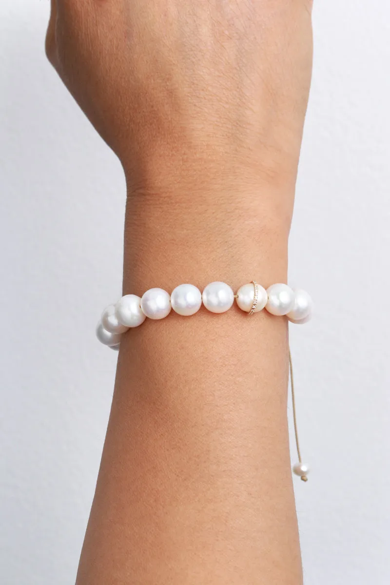 Pearl Cord Bracelet with Diamond Bezel Wrap Detail