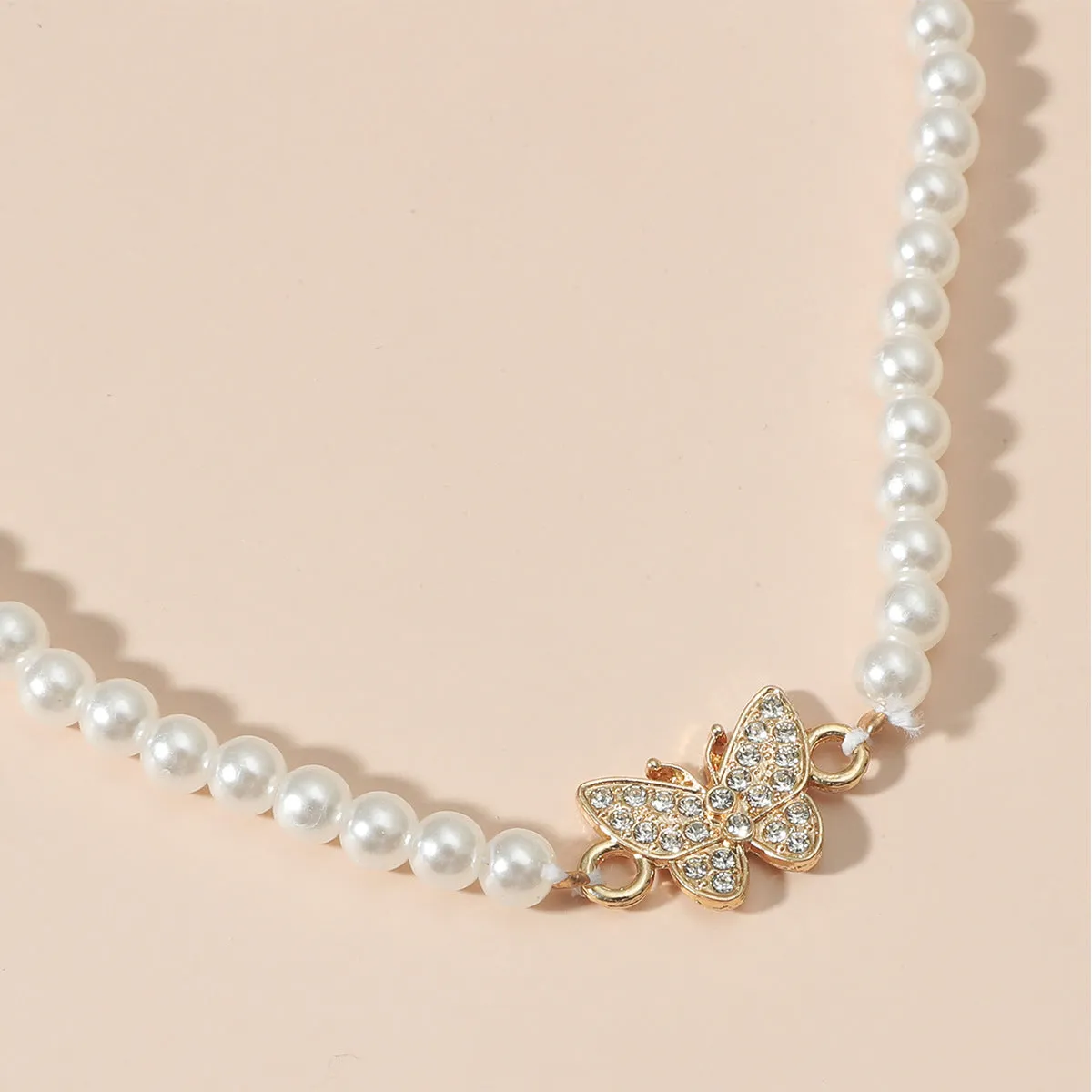 Pearl Pendant Necklace Ins Cold Wind Zircon Butterfly Clavicle Chain