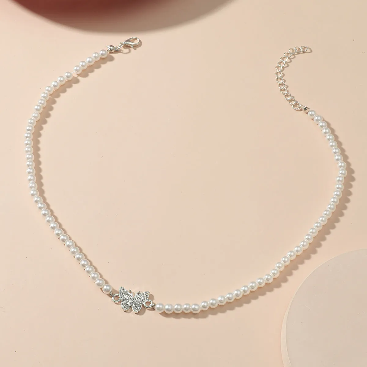 Pearl Pendant Necklace Ins Cold Wind Zircon Butterfly Clavicle Chain