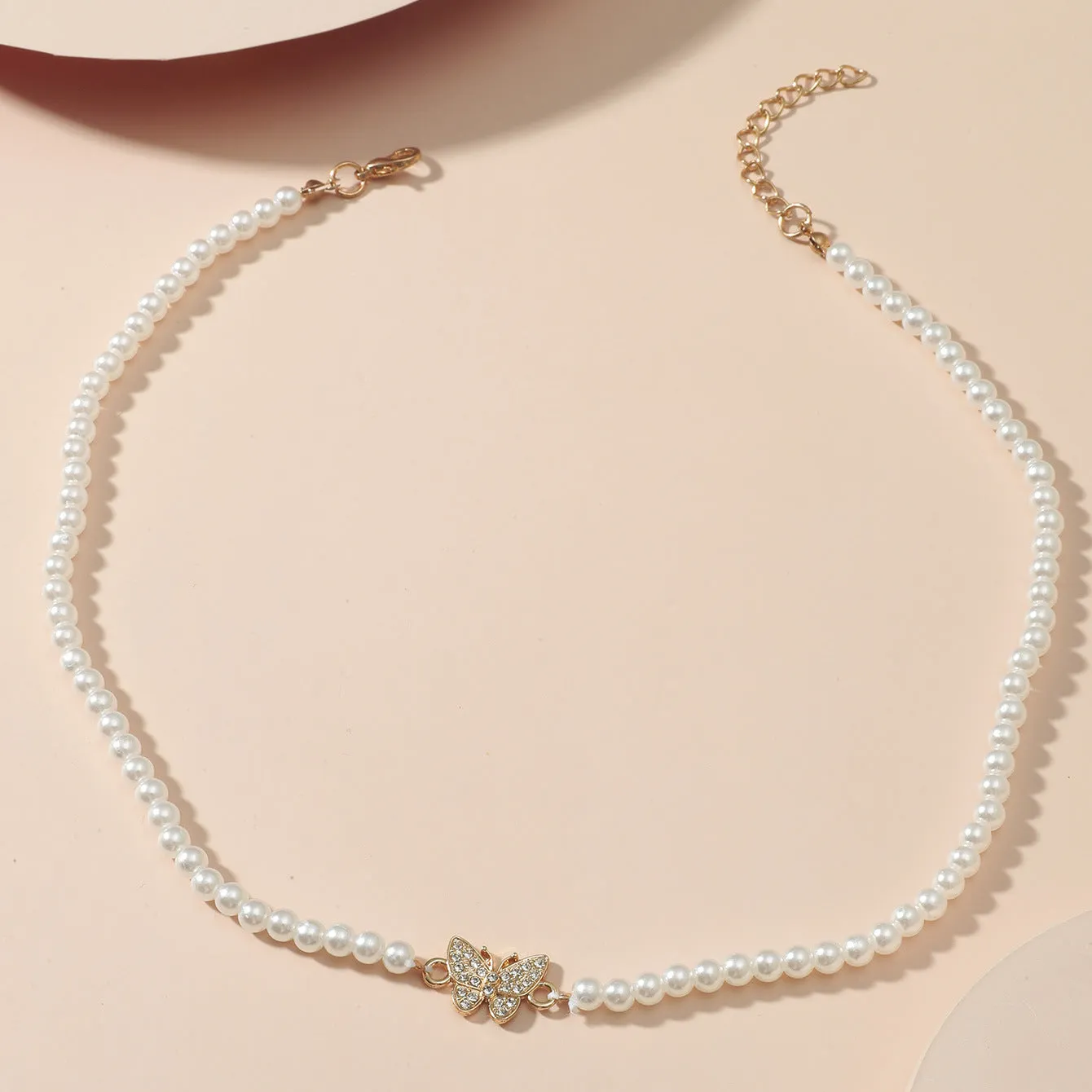 Pearl Pendant Necklace Ins Cold Wind Zircon Butterfly Clavicle Chain