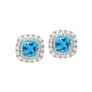 Platinum Finish Sterling Silver Micropave Simulated Blue Zircon Pendant with Hand Set Simulated Diamonds