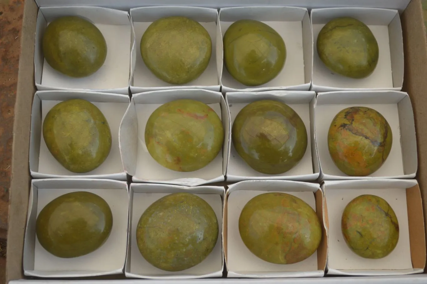 Polished Green Opal Galet / Palm Stones  x 12 From Antsirabe, Madagascar