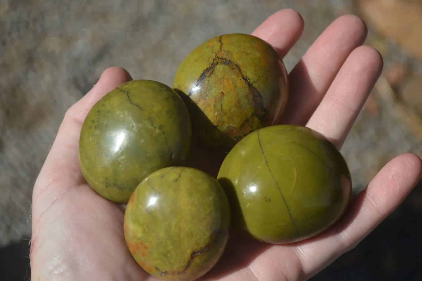 Polished Green Opal Galet / Palm Stones  x 12 From Antsirabe, Madagascar