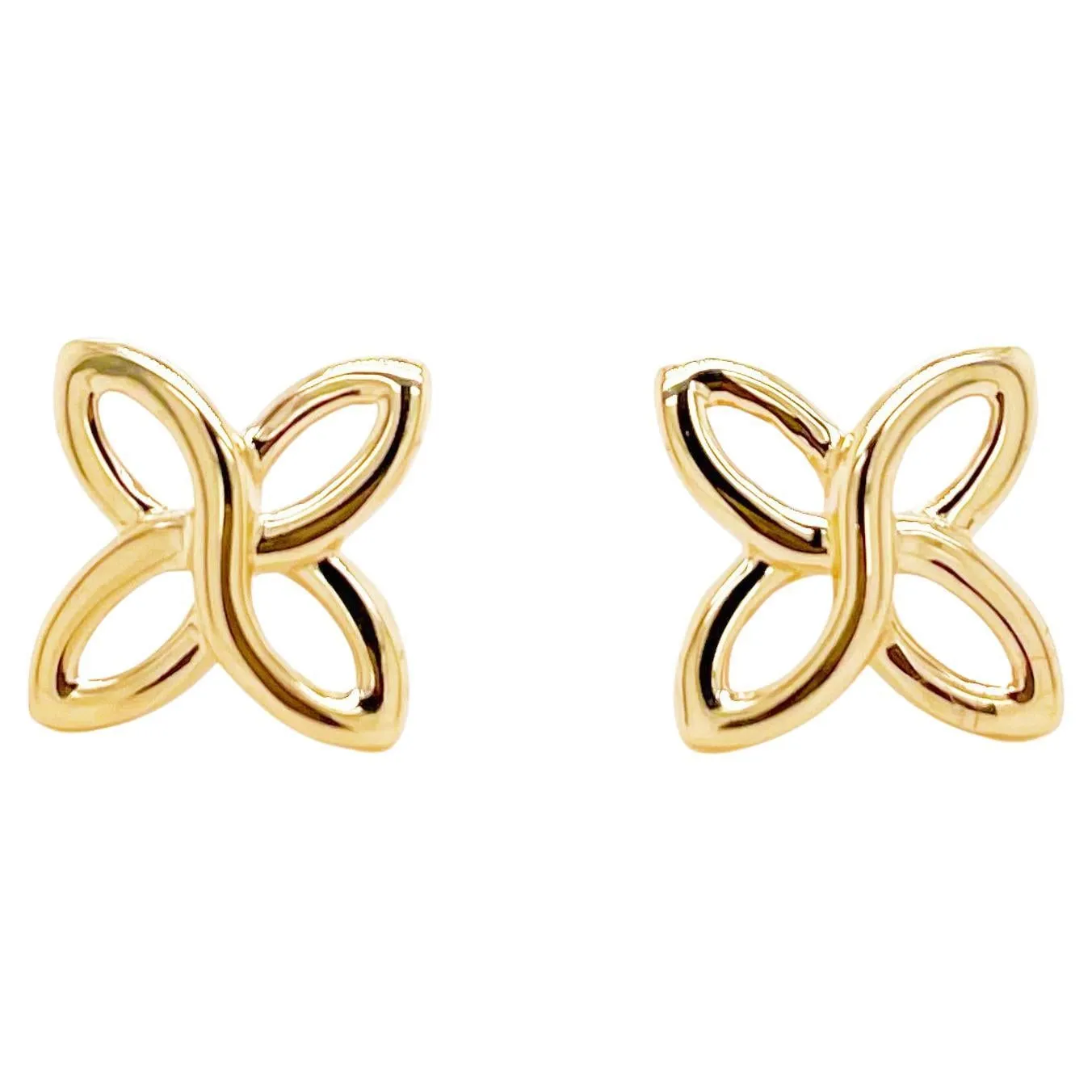 Quatrefoil Stud Earrings in 14K Yellow Gold Flower Earrings Post Style