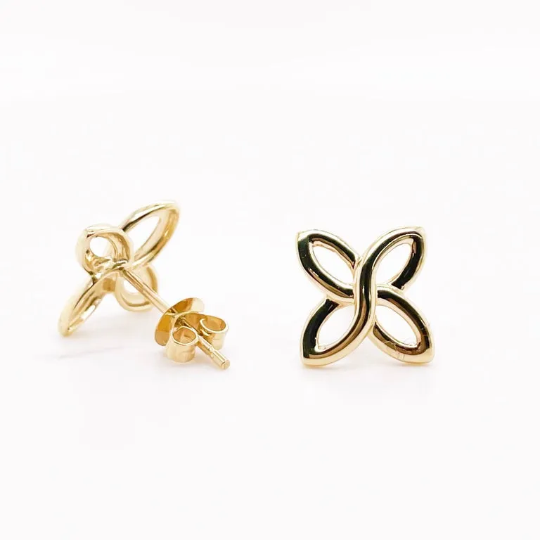 Quatrefoil Stud Earrings in 14K Yellow Gold Flower Earrings Post Style