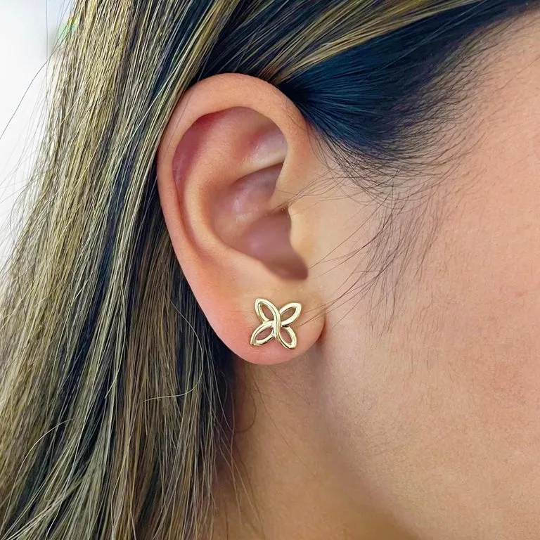 Quatrefoil Stud Earrings in 14K Yellow Gold Flower Earrings Post Style