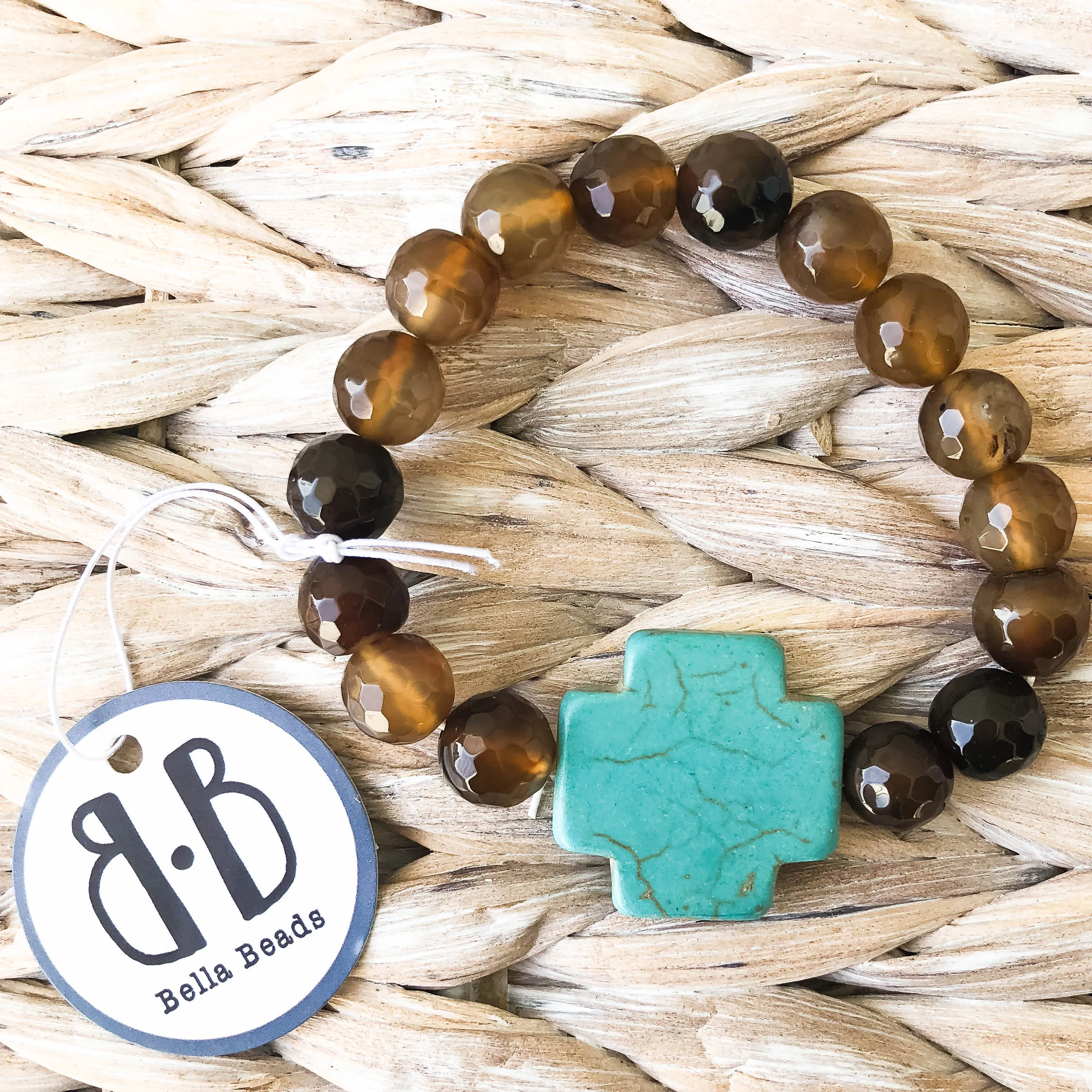 "Riley" Grey Marbled and Turquoise Cross Bracelet