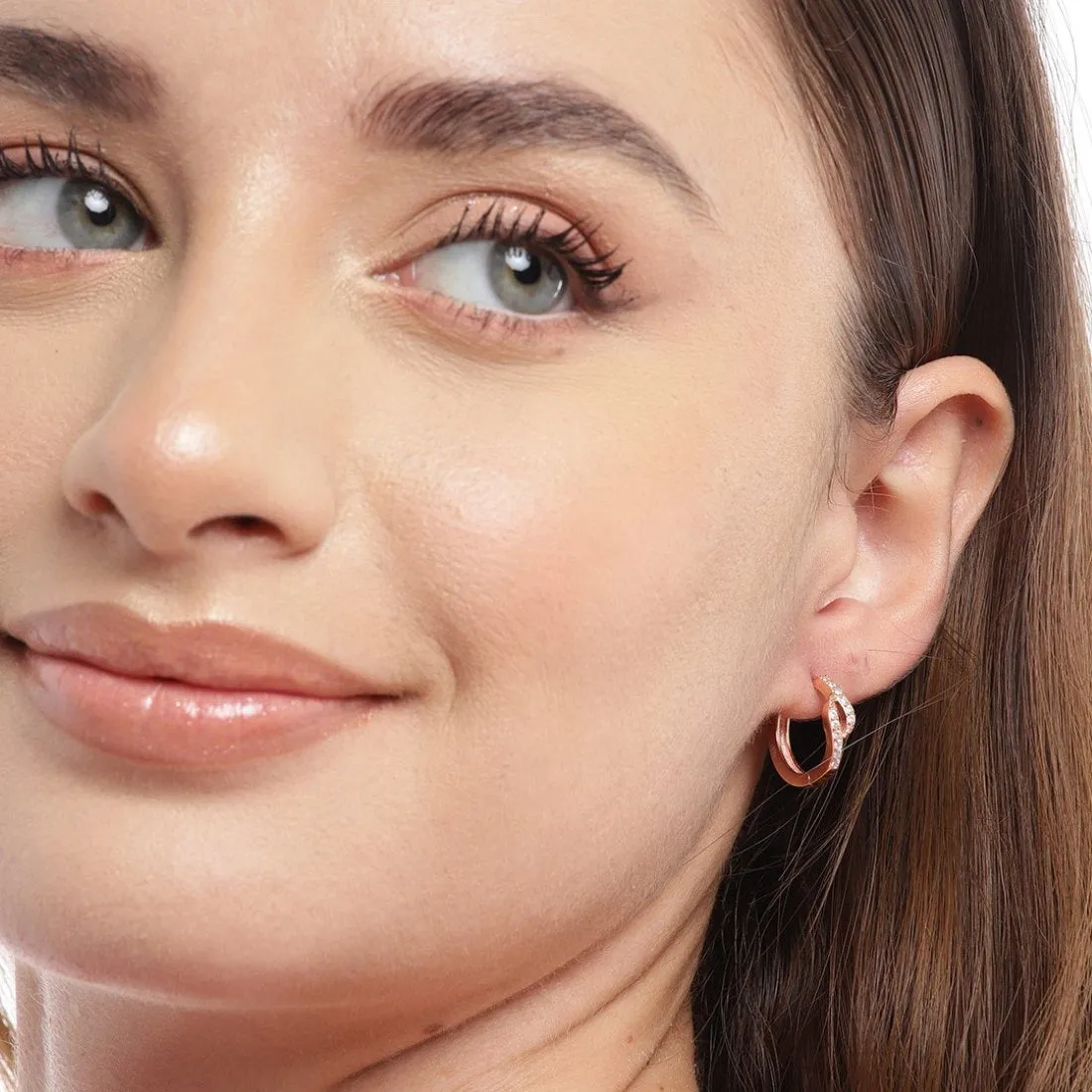 Radiant Cubic Zirconia Elegance Rose Gold-Plated 925 Sterling Silver Earrings