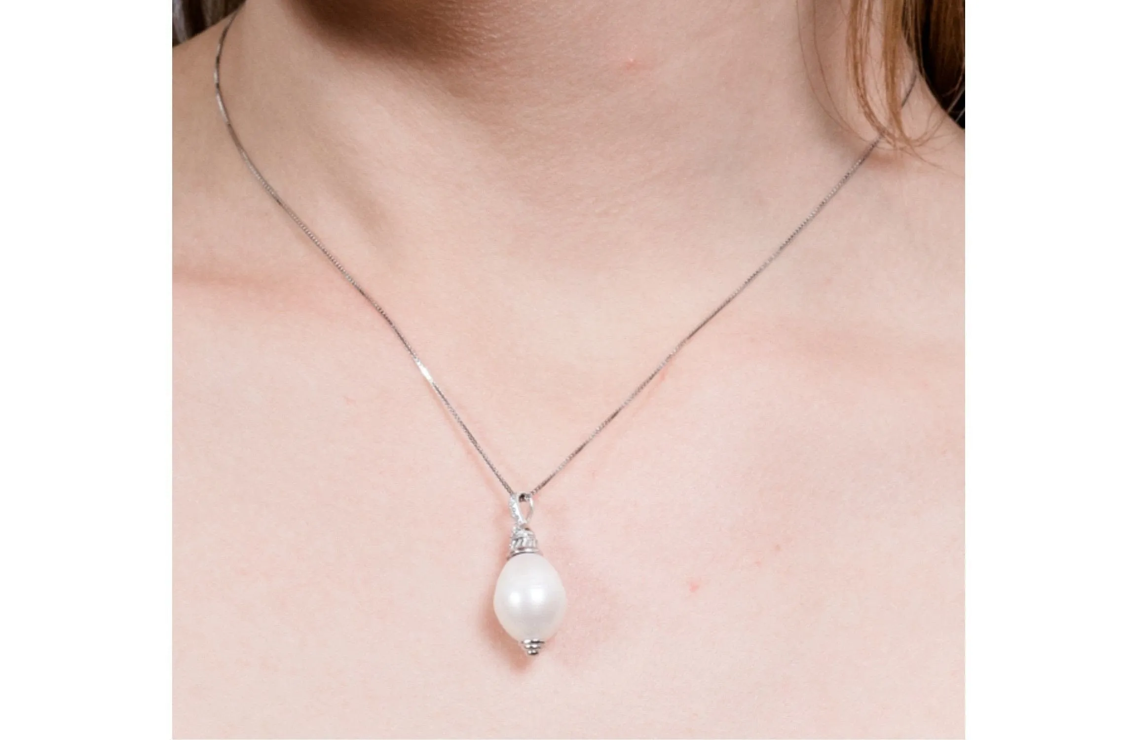 Rice Shape Freshwater Pearl Pendant and Sterling Silver (925) Chain Necklace 12mm