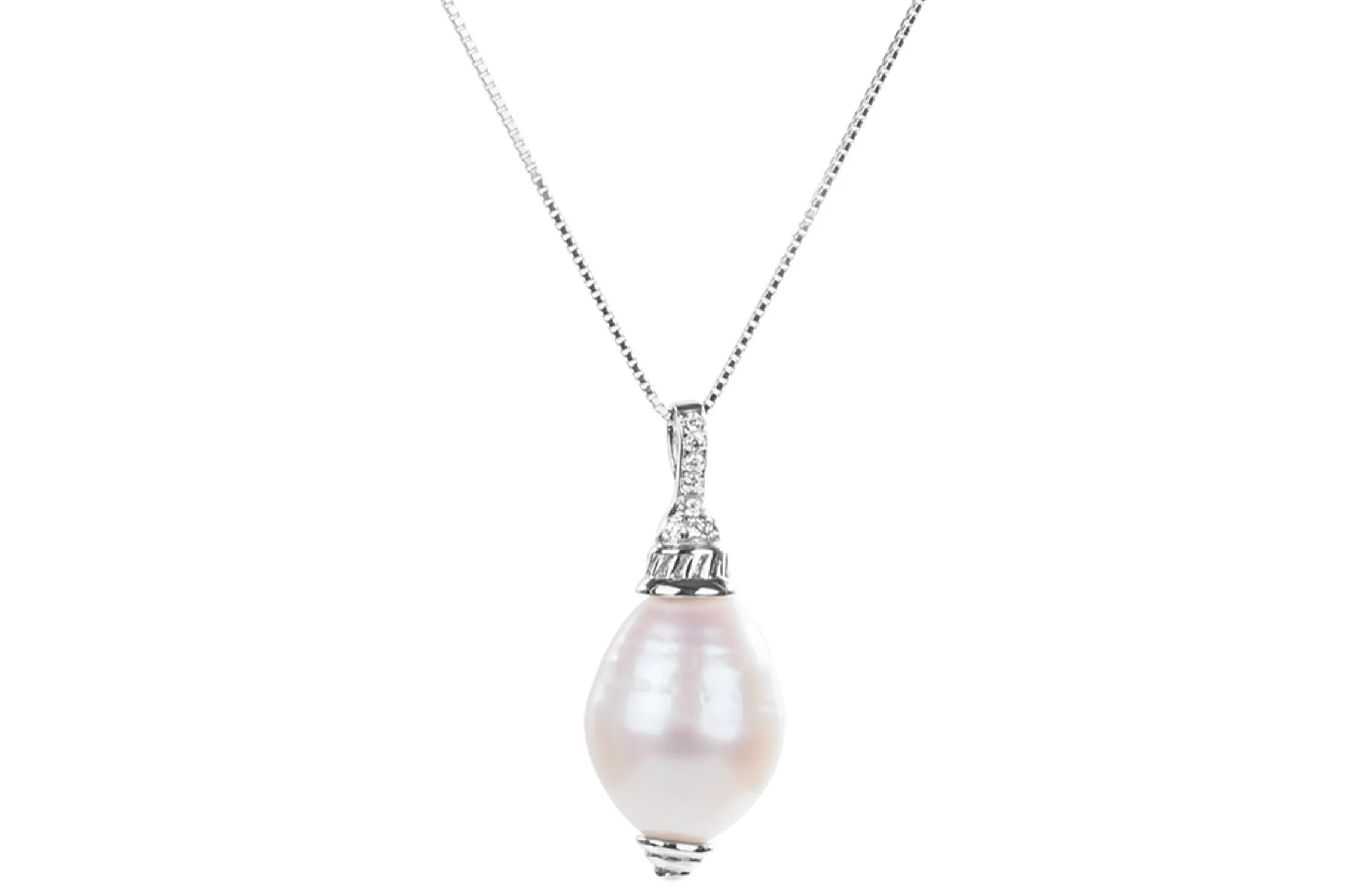 Rice Shape Freshwater Pearl Pendant and Sterling Silver (925) Chain Necklace 12mm