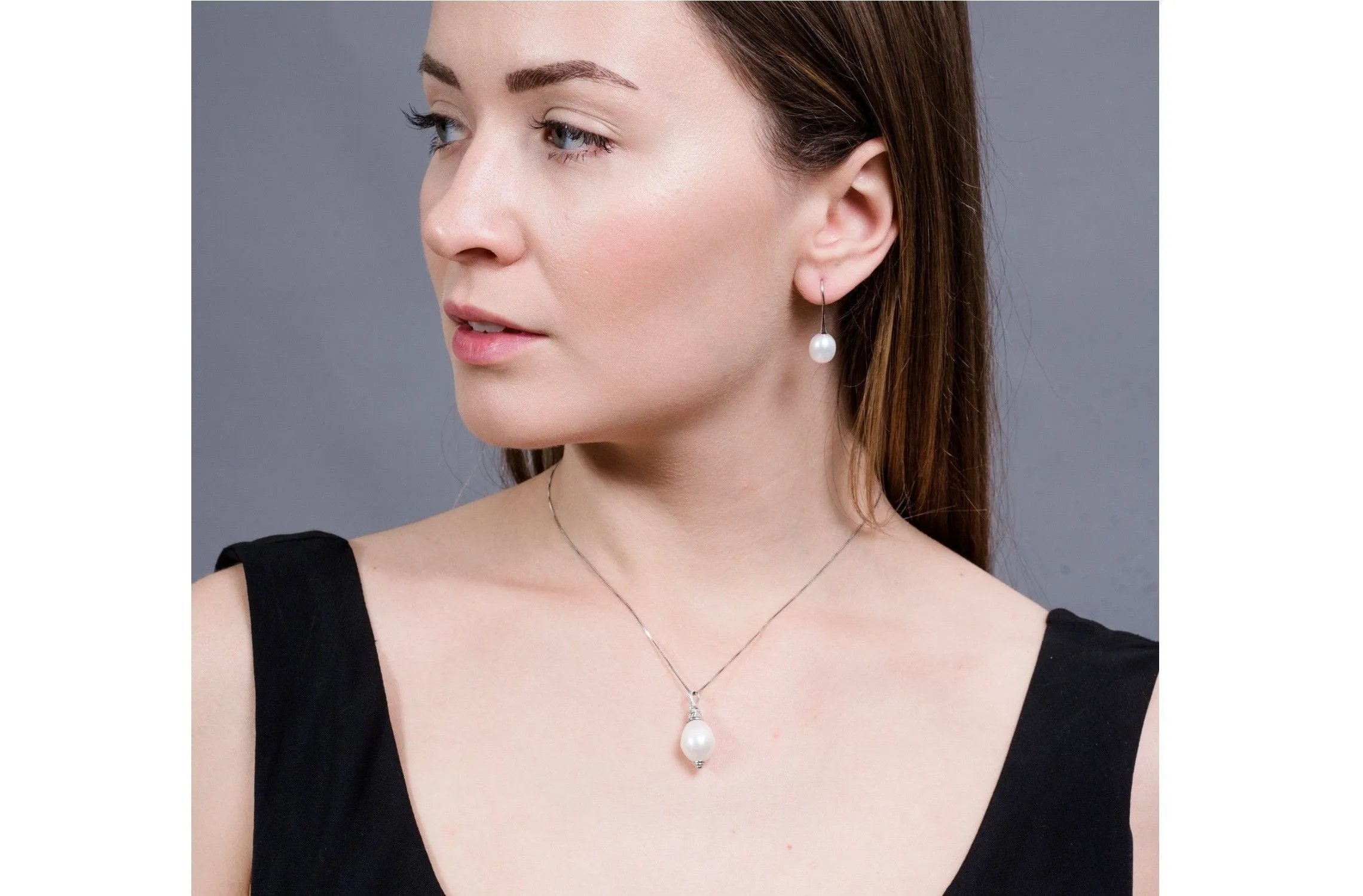 Rice Shape Freshwater Pearl Pendant and Sterling Silver (925) Chain Necklace 12mm
