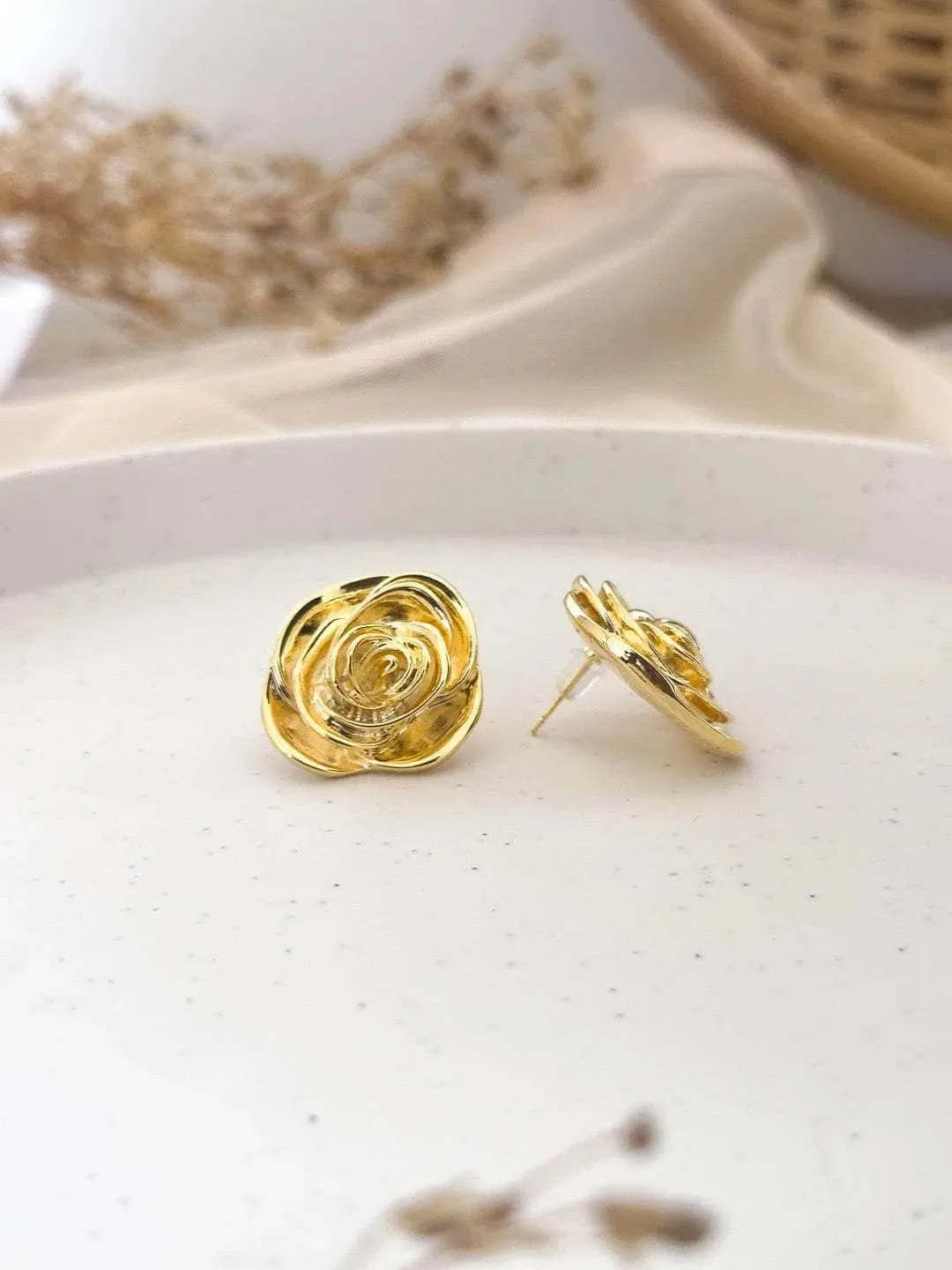 Rose Motif Stud Earrings