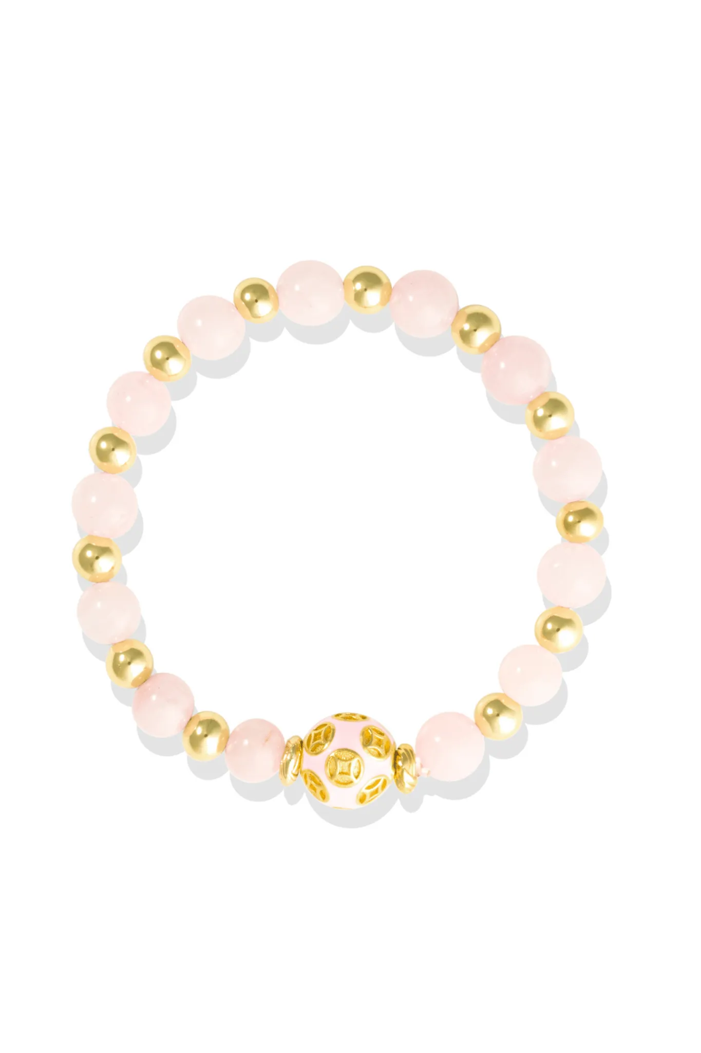 Rose Quartz - Love Coin Feng Shui Bracelet 18k Gold Vermeil