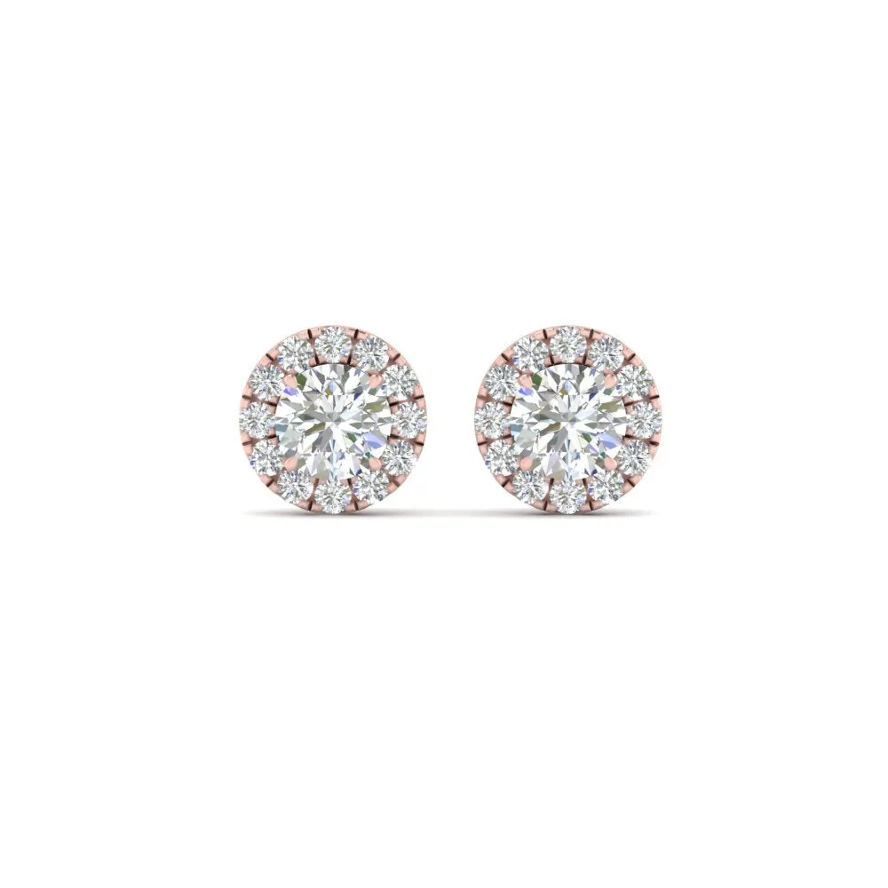 Round Cut Halo Lab Diamond Stud Women Earring For In 14k Gold