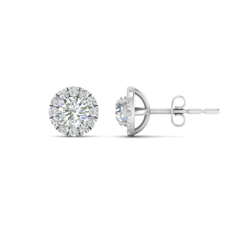 Round Cut Halo Lab Diamond Stud Women Earring For In 14k Gold