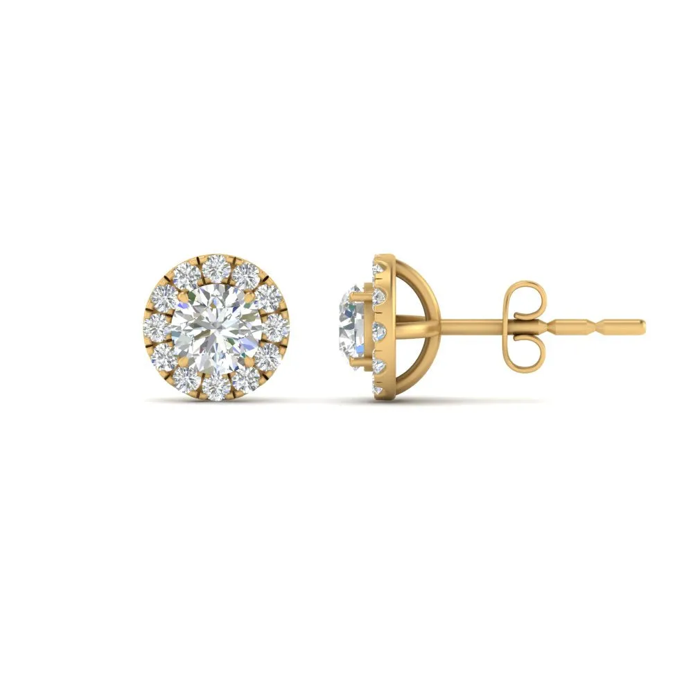 Round Cut Halo Lab Diamond Stud Women Earring For In 14k Gold