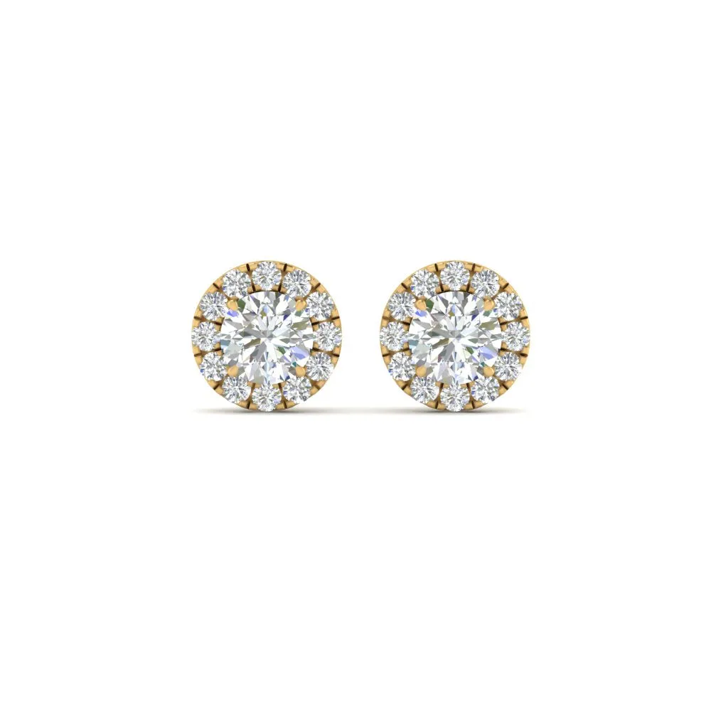 Round Cut Halo Lab Diamond Stud Women Earring For In 14k Gold