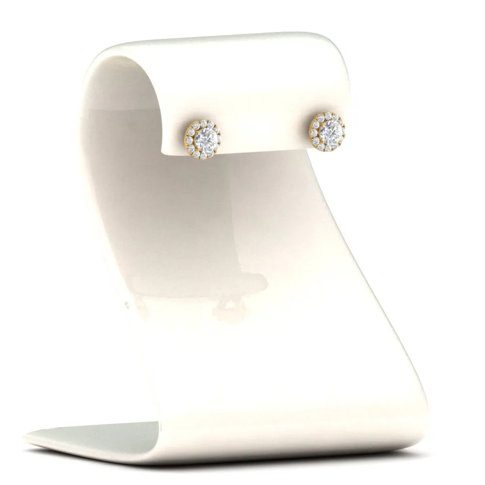 Round Cut Halo Lab Diamond Stud Women Earring For In 14k Gold