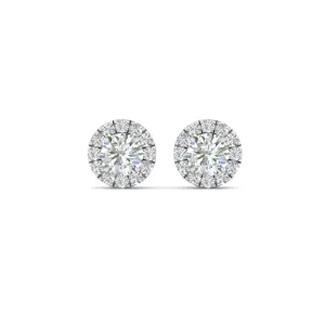 Round Cut Halo Lab Diamond Stud Women Earring For In 14k Gold