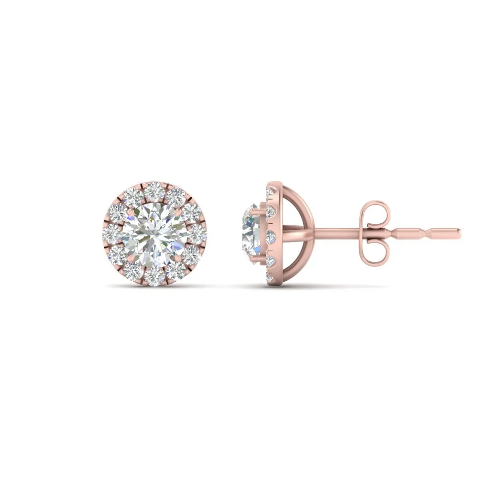 Round Cut Halo Lab Diamond Stud Women Earring For In 14k Gold