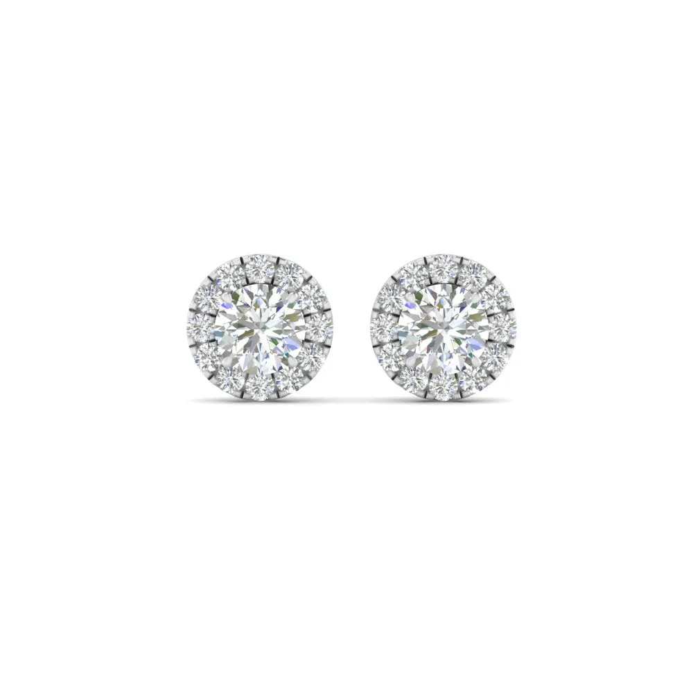 Round Cut Halo Lab Diamond Stud Women Earring For In 14k Gold