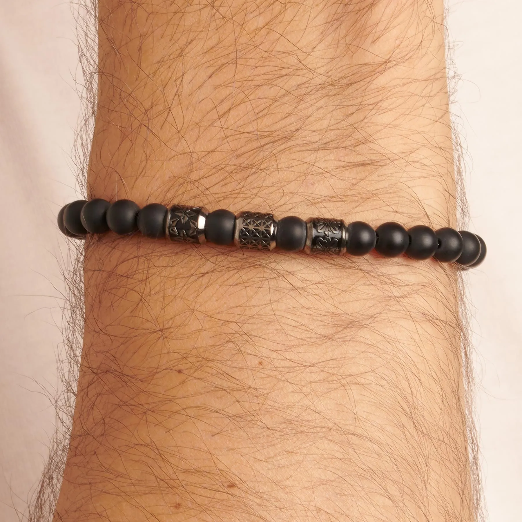 Ruthenium Stainless Steel and Enamel Bead Bracelet