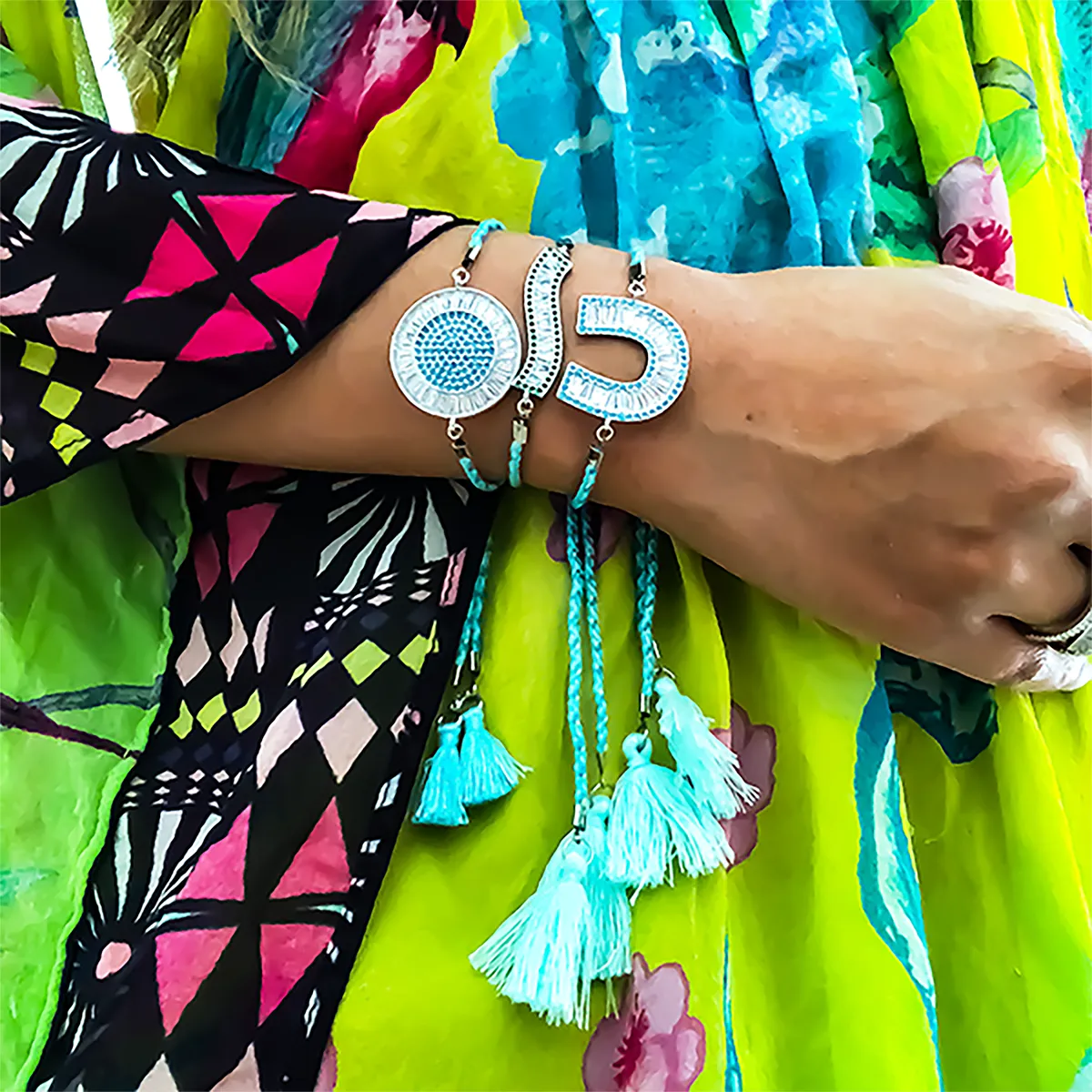 SIDI NAZAR TURQUOISE PAVE TASSELS BRACELET
