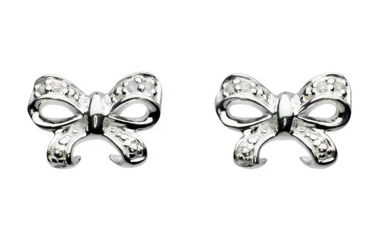 SILVER CUBIC ZIRCONIA BOW STUDS 3422CZ014