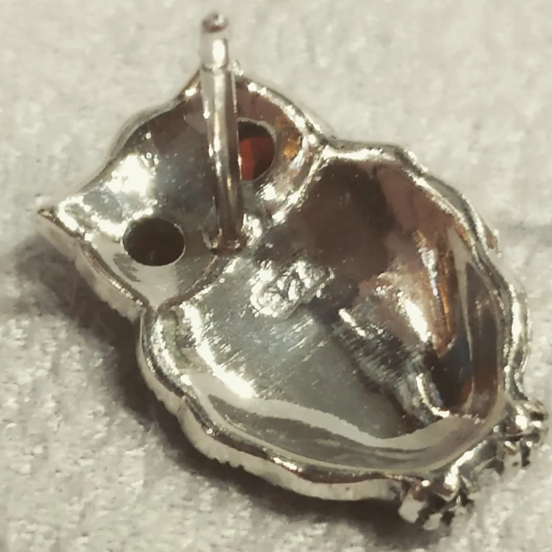 Silver Marcasite Garnet Owl Studs Earrings