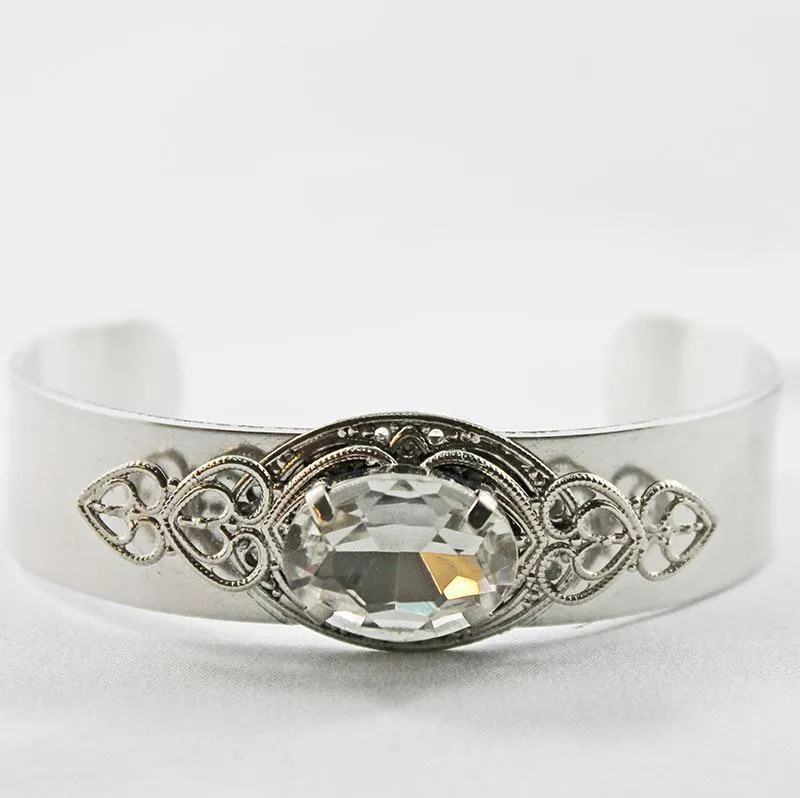 Silver Victorian Bangle Cuff Bracelet