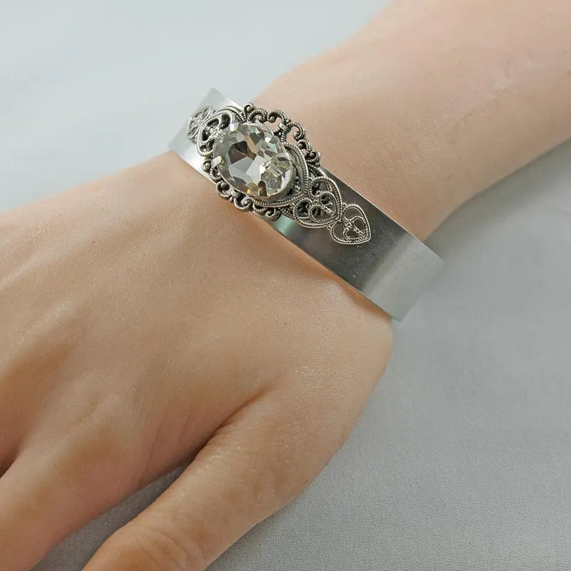 Silver Victorian Bangle Cuff Bracelet