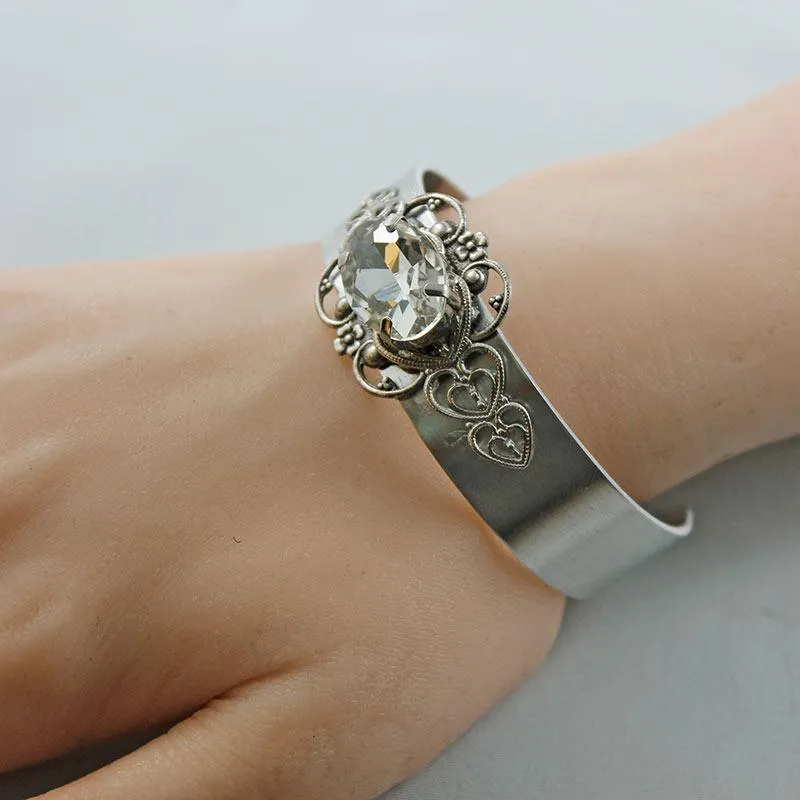 Silver Victorian Bangle Cuff Bracelet