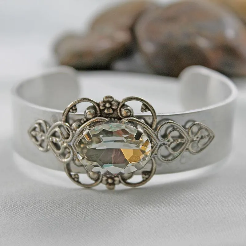 Silver Victorian Bangle Cuff Bracelet